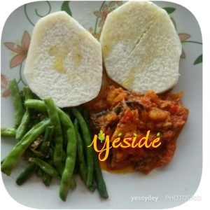 Boiled Yam with Fish sauce and Sauteed Green beans