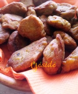 Plantain Mosa or Plantain fritters using Unripe plantain flour to replace wheat in the recipe